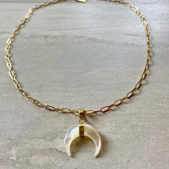 ❗️Last One❗️Mother of Pearl Double Horn Gold Necklace - Picture 10 of 12